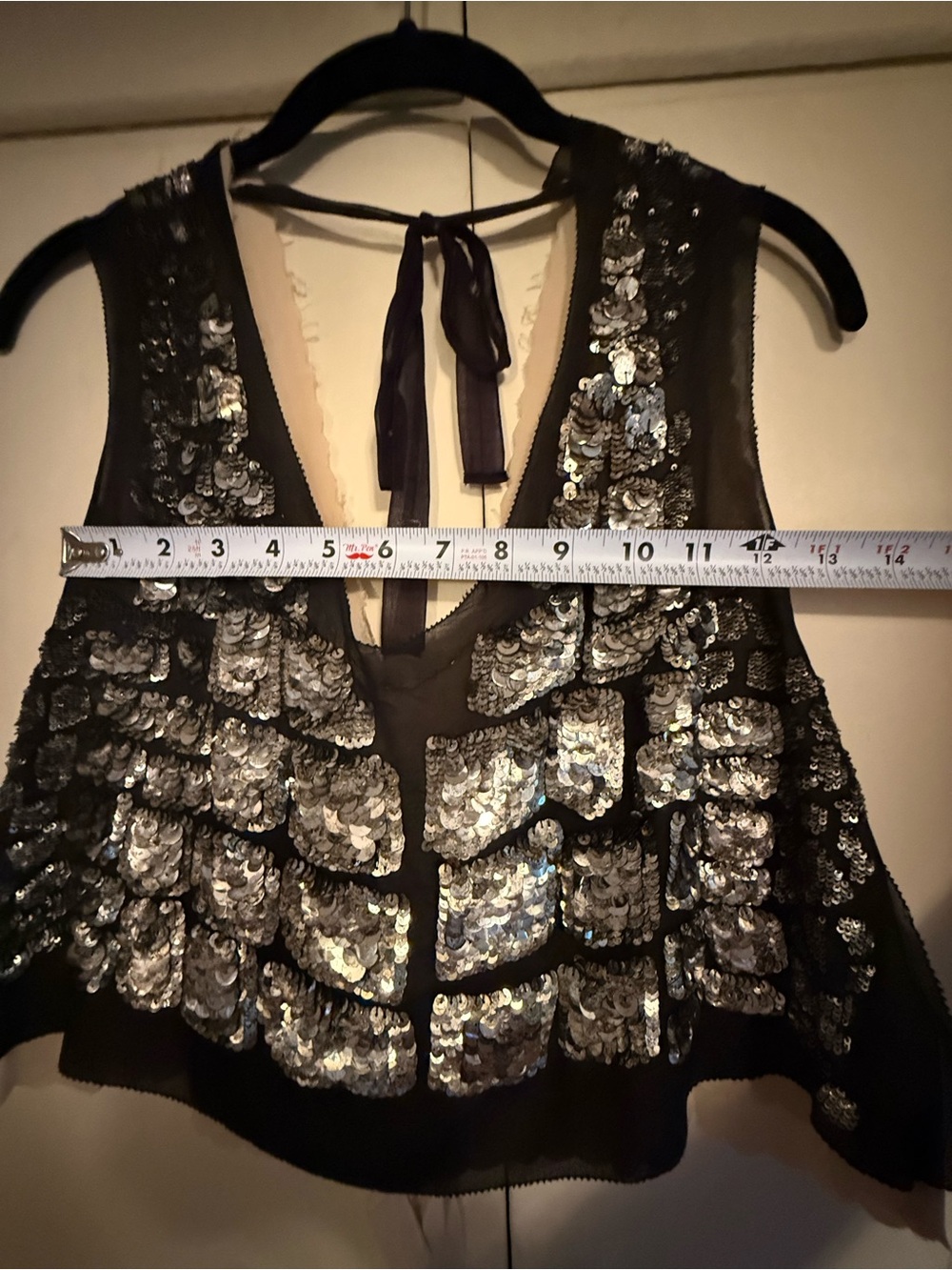 100% Silk Phillip Lim Black Sequin Cropped tie back Top - Picture 10 of 10